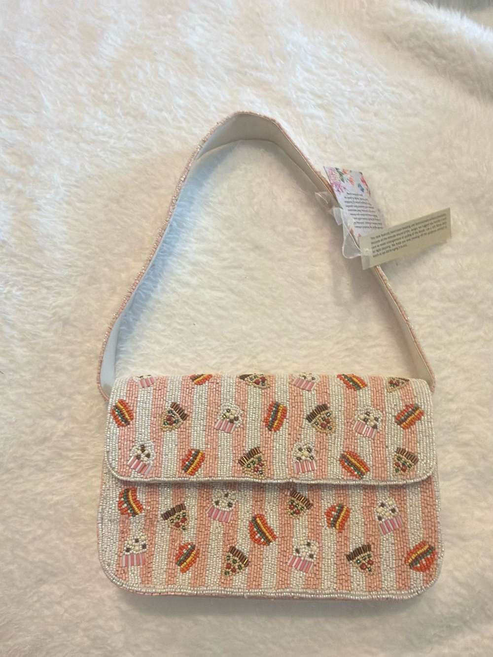 NWT Hand Beaded Movie Night Food Crossbody Bag Popcorn Pizza Burger